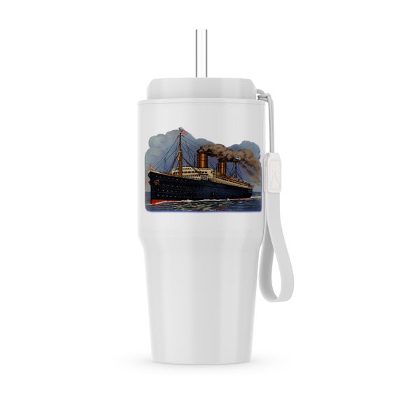 Blue And Red Steam Ship With An American Flag Crossing The Ocean, 20oz Tumbler