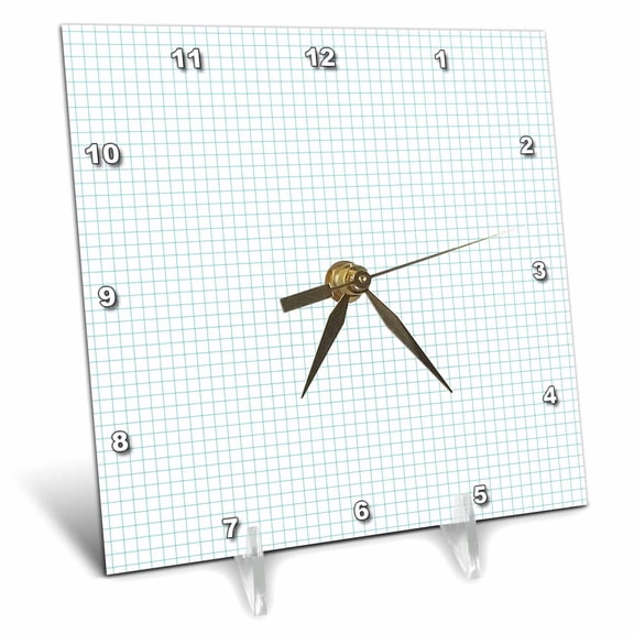 3dRose, Blue and White Graph Paper Effect, 6x6 Desk Clock
