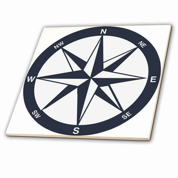 3dRose, Blue and White Nautical Compass, 4 Inch Ceramic Tile
