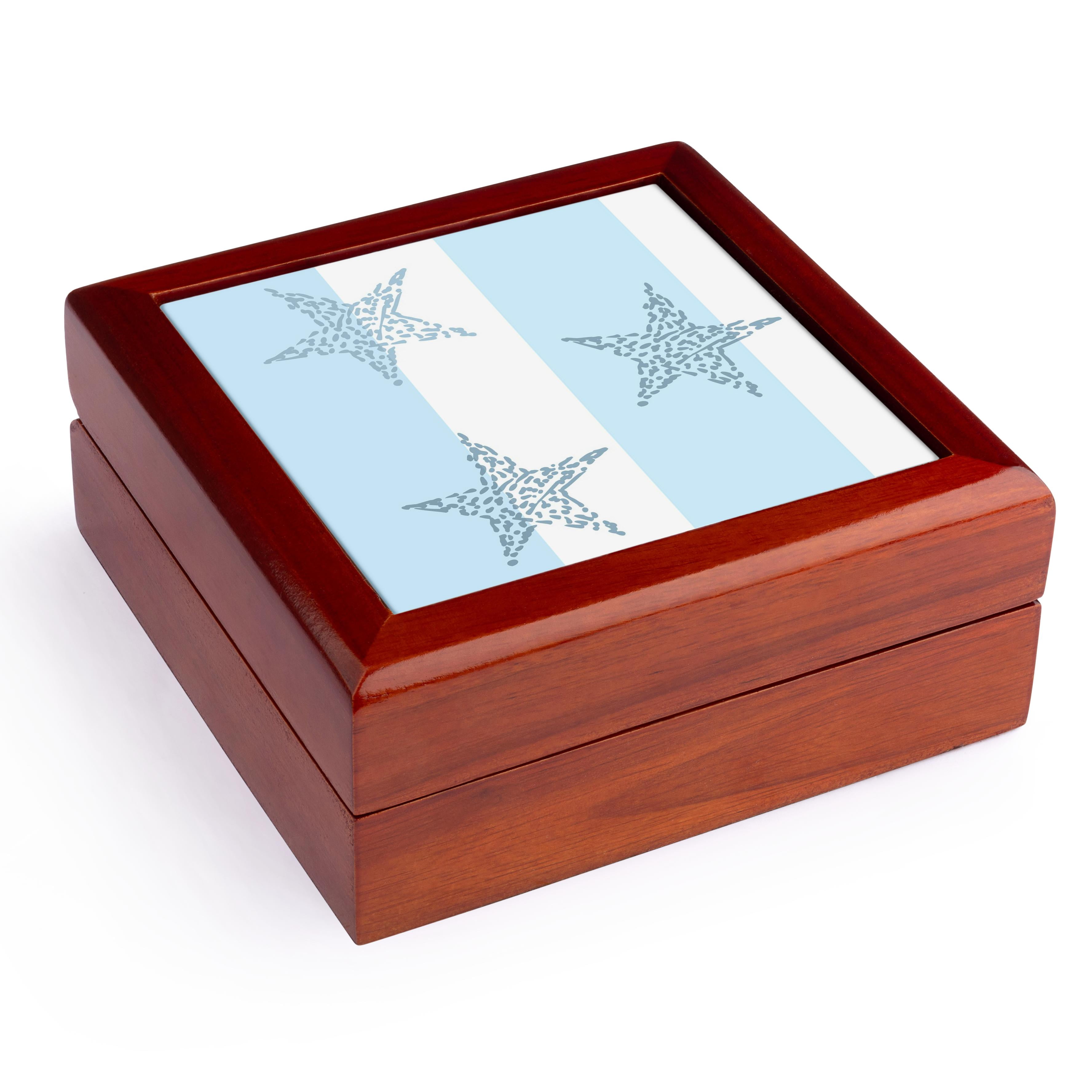 3dRose, Blue and White Stars and Stripes - Beach Theme Art, Jewelry Box 5.5x5.5 inch with 4 inch tile