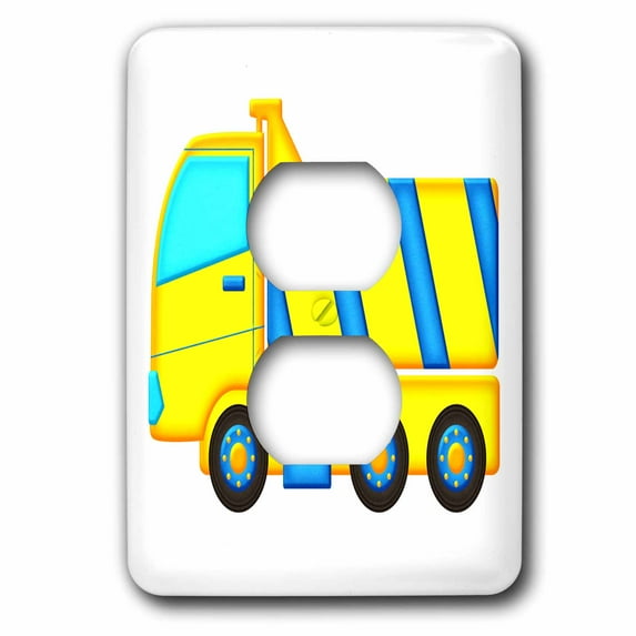3dRose, Blue and Yellow Boys Dump Truck Graphic, 2 plug outlet cover