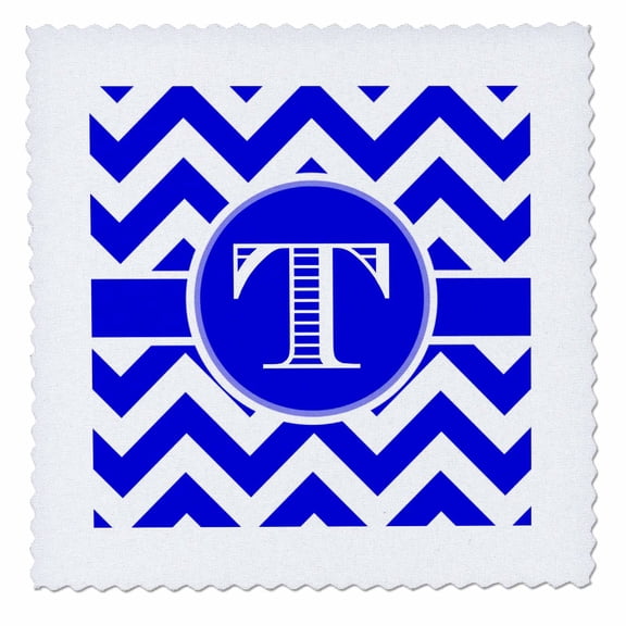 3dRose, Blue and white chevron monogram white initial T, 6x6 inch quilt square