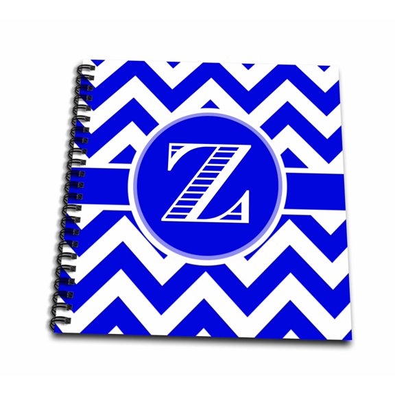 3dRose, Blue and white chevron monogram white initial Z, Drawing Book 8 x 8 inch