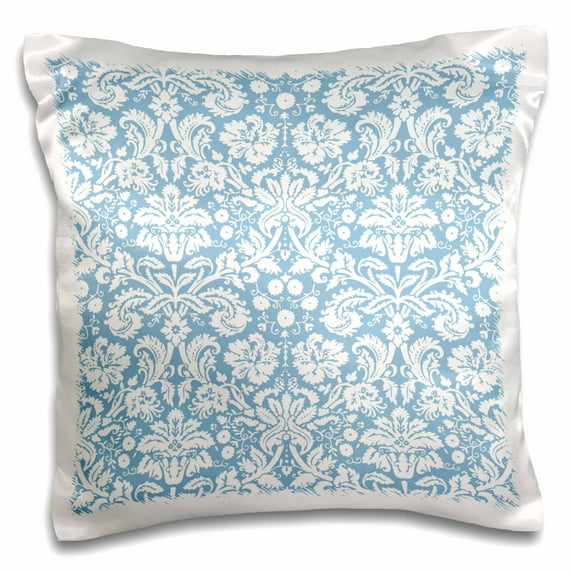 3drose, Blue and White Damask Fancy Stylish Swirly Pattern Elegant Sophisticated Royal Classy French Floral, 16x16 inch Pillow Case