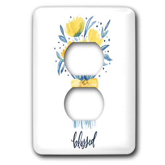 3dRose, Blue and yellow watercolor bouquet with the word blessed, 2 plug outlet cover