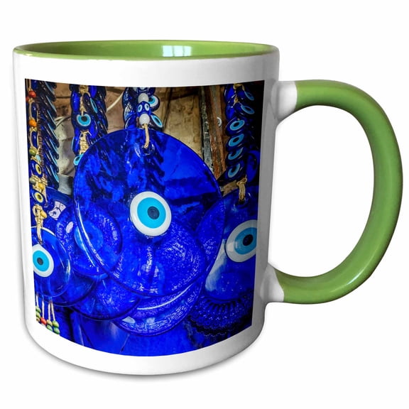 3drose, Blue Evil Eye Charms, Grand Bazaar, Istanbul, Turkey., 11oz Two-tone Green Mug