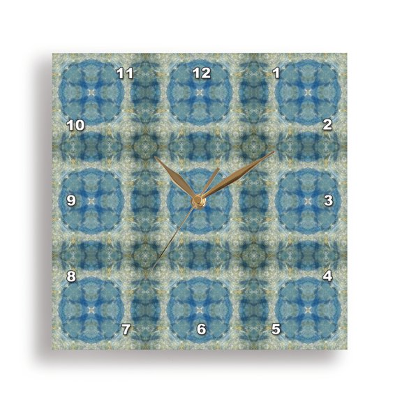 3dRose, Blue, olive green and white abstract., 15x15 Wall Clock