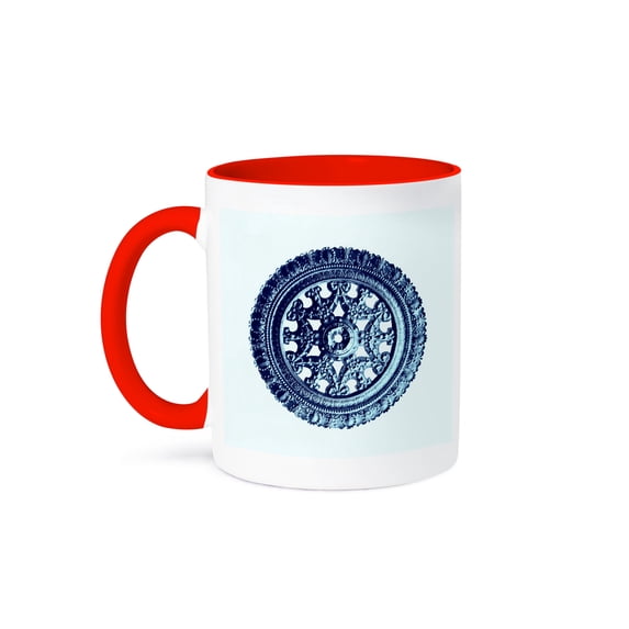 3dRose, Blue ornate vintage architectural element on white background, 11oz Two-Tone Red Mug