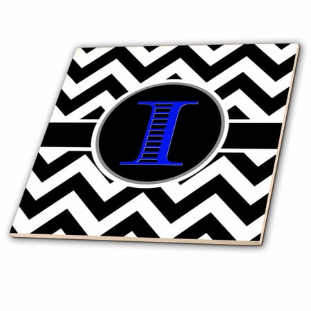 3dRose, Blue pattern monogram initial I, 4 Inch Ceramic Tile