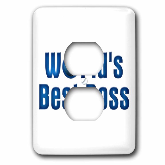 3dRose, Blue text Worlds Best Boss with globe on white background, 2 plug outlet cover