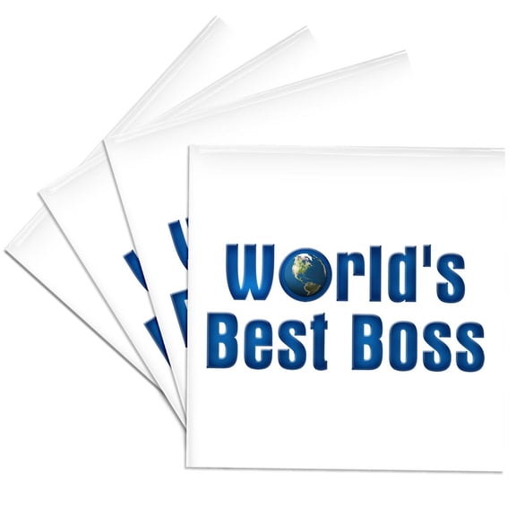 3dRose, Blue text Worlds Best Boss with globe on white background, Set of 4 Ceramic Tile Coasters