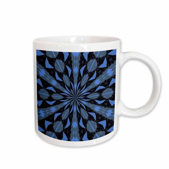 3drose, Bluish Black and Medium Blue Kaleidoscope Pattern, 15oz Mug