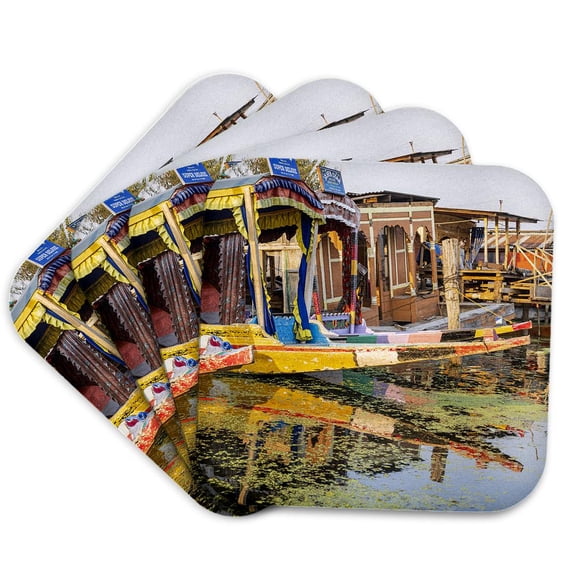 3drose, Boats on Dal Lake. Rainawari, Srinagar, Jammu, Kashmir, India., Set of 4 Coasters - Soft