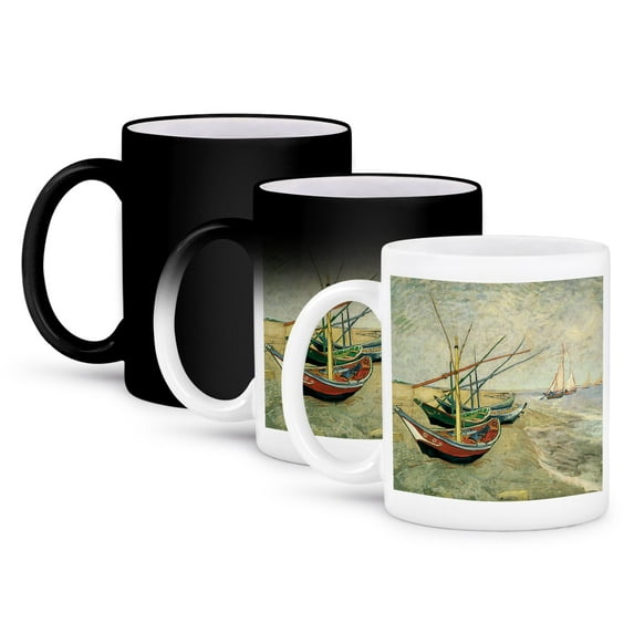 3dRose, Boats on the Beach at Saintes-Maries by Vincent Van Gogh, 11oz Magic Transforming Mug