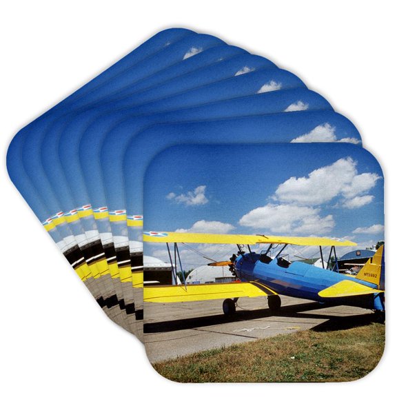 3dRose, Boelng Stearman PT-17 aviation - US24 BFR0067 - Bernard Friel, set of 8 Coasters - Soft