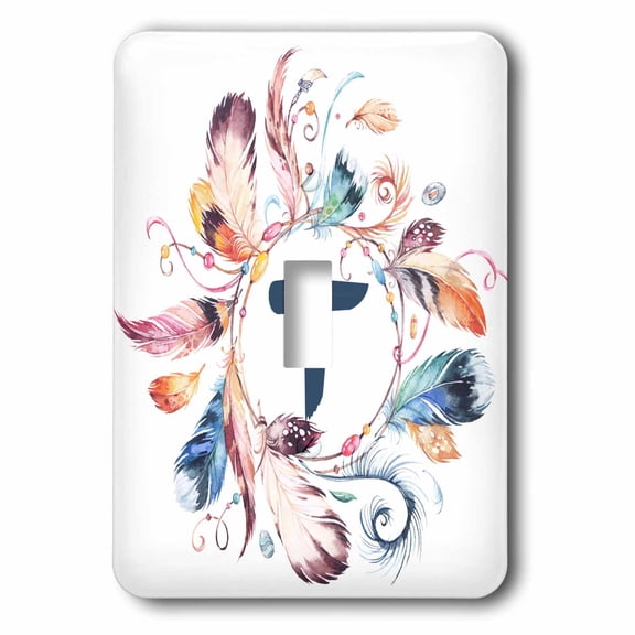 3dRose, Boho Feather Wreath With A Monogram T Initial Watercolor Design, single toggle switch