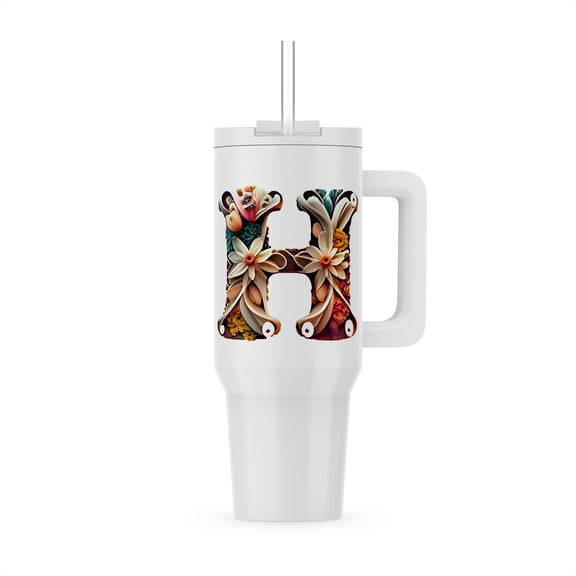 Boho Floral Monogram Initial H, 30oz Tumbler