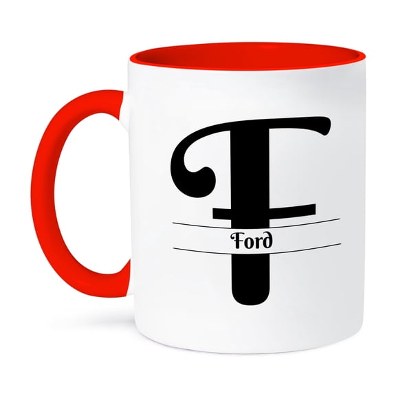 Bold Script Monogram F Ford, 11oz Two-Tone Red Mug