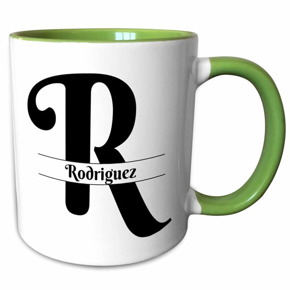 3drose, Bold Script Monogram R - Rodriguez, 11oz Two-tone Green Mug