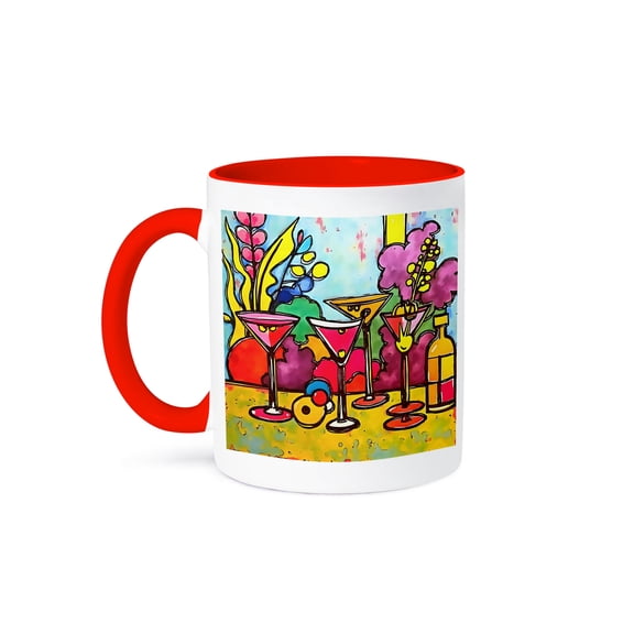 3drose, Bold Vertical Stripes Christmas Colors Rich Red and Green, 11oz Two-tone Red Mug