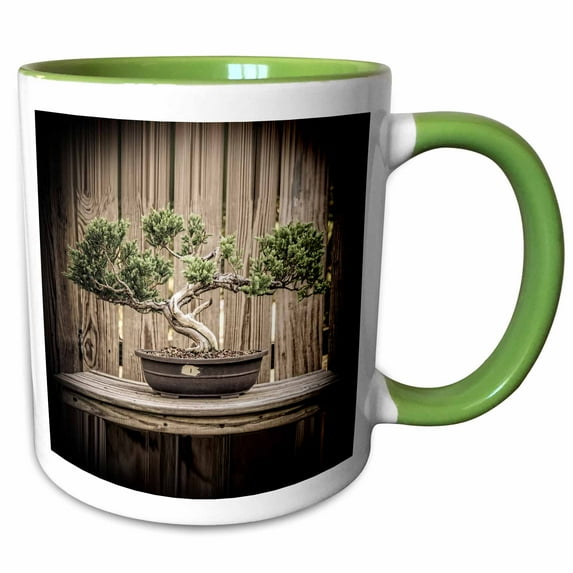 3drose, Bonsai on a Stand, 11oz Two-tone Green Mug