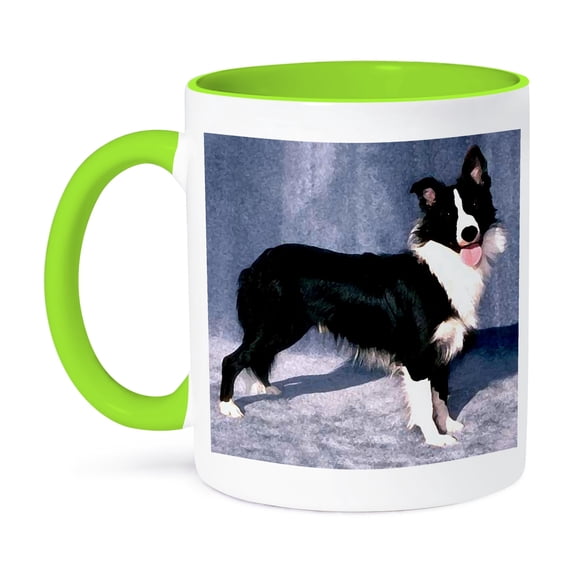 3dRose, Border Collie, 15oz Two-Tone Green Mug