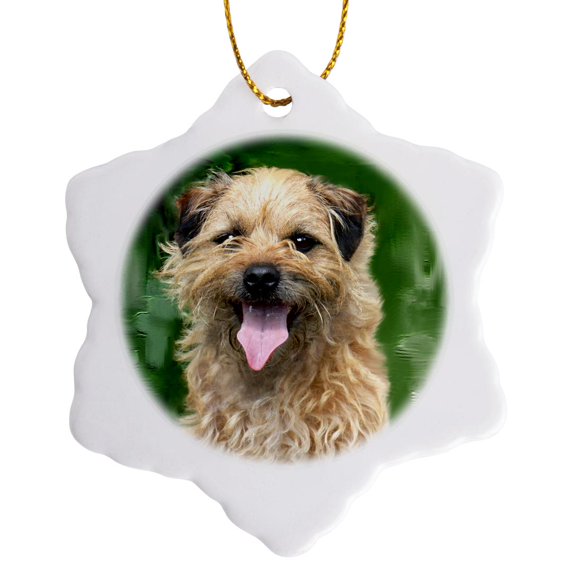 3drose, Border Terrier, 3 inch Snowflake Porcelain Ornament
