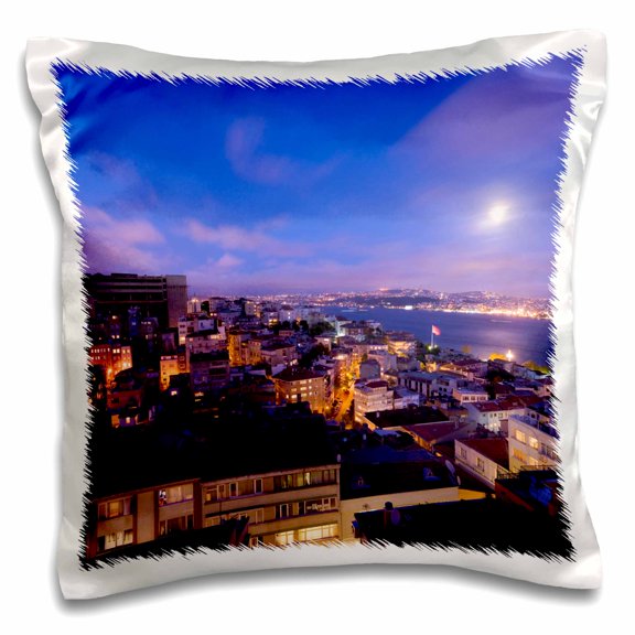 3drose, Bosphorus as Seen from Cihangir at Night, Istanbul, Turkey-as37 Aka1557 - Ali Kabas, 16x16 inch Pillow Case