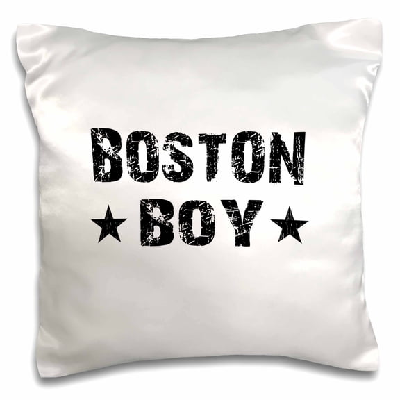3dRose, Boston Boy - home town city pride - USA United States of America - black and white text and stars, 16x16 inch Pillow Case