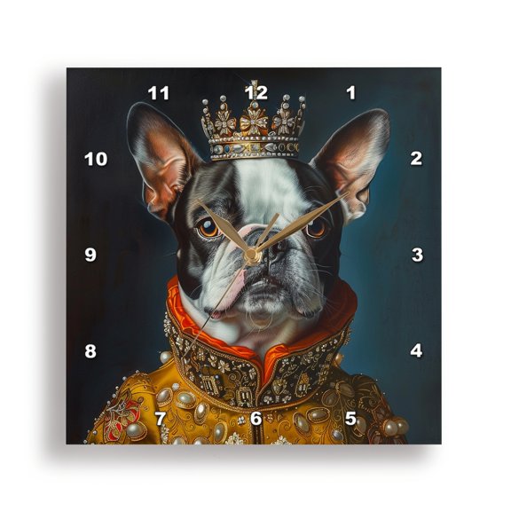 3dRose, Boston Terrier Royal Portrait Canine Majesty, 15x15 Wall Clock