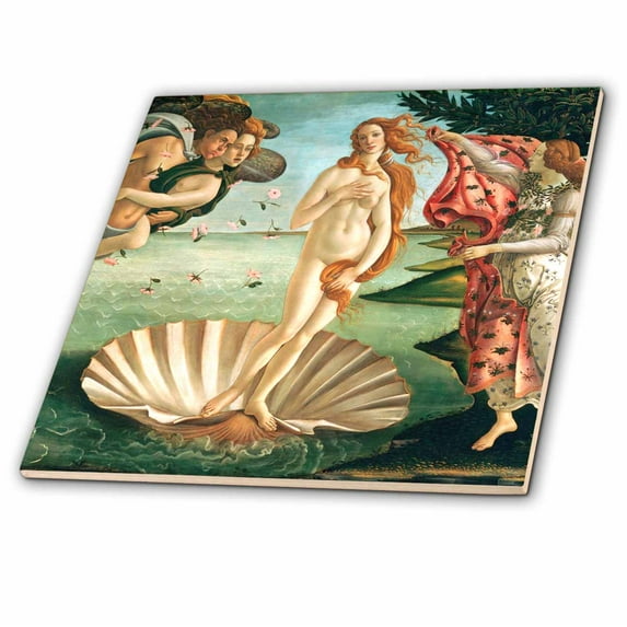 3dRose, Botichelli The Birth of Venus 1485 famous classic art by Italian masters Ocean Sea shell masterpiece, 4 Inch Ceramic Tile