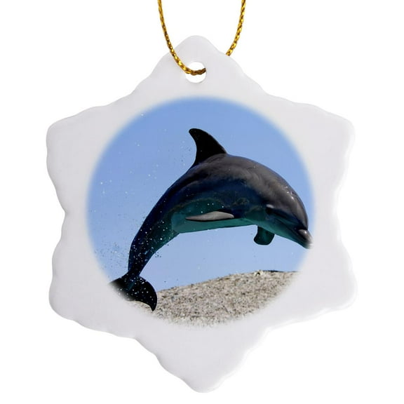 3dRose, Bottlenose dolphin, 3 inch Snowflake Porcelain Ornament
