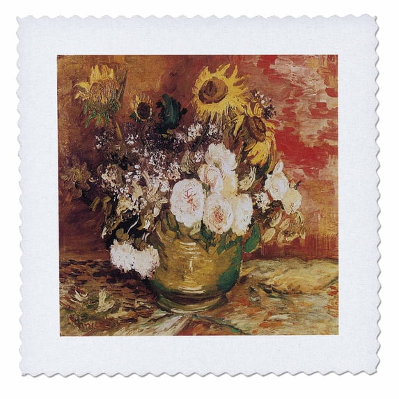 3dRose, Bowl of Sunflowers, Roses and Other Flowers by Vincent Van Gogh, 6x6 inch quilt square
