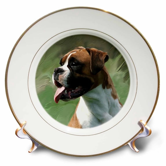 3dRose, Boxer Portrait, 8 inch Porcelain Plate