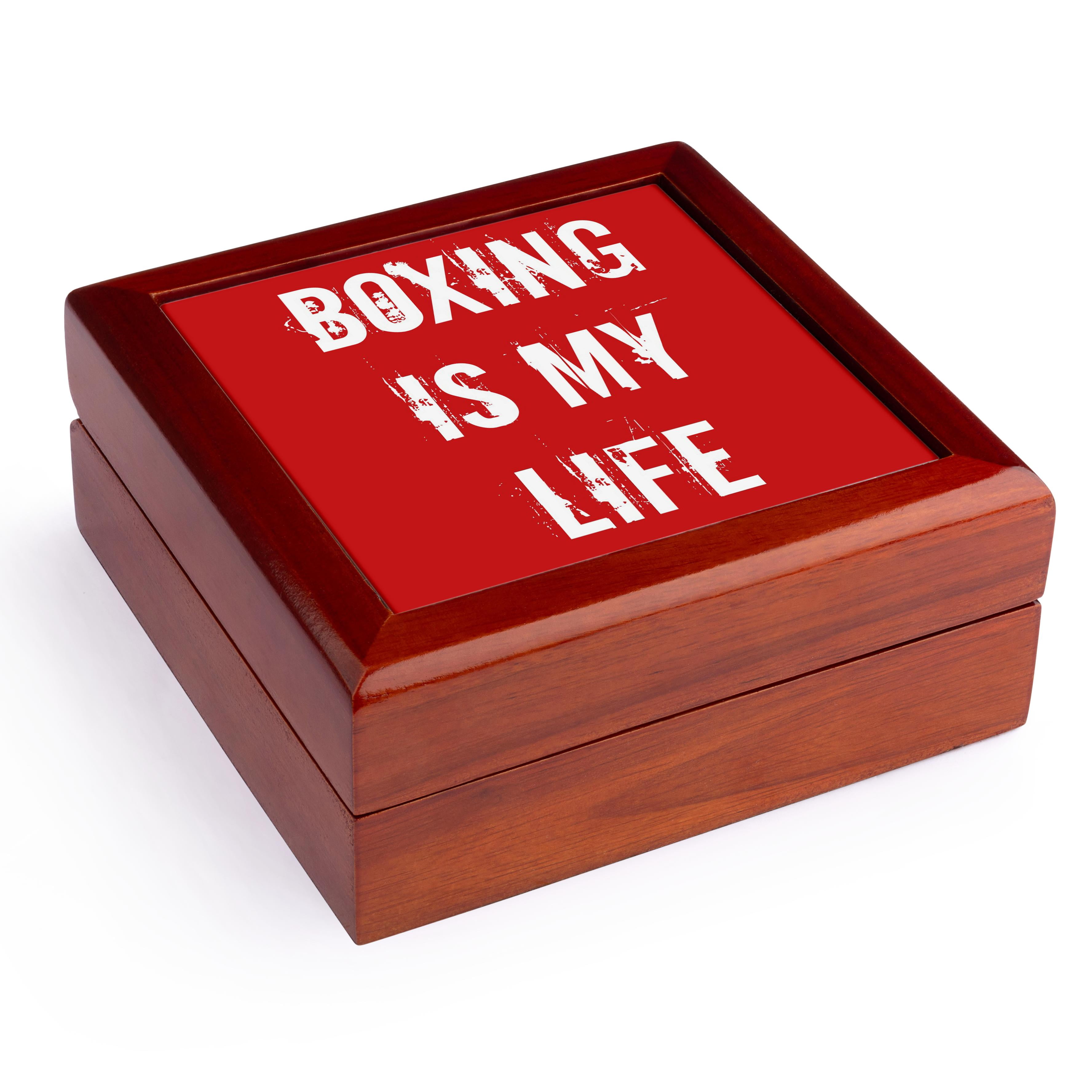 3dRose, Boxing is my life red white, Jewelry Box 5.5x5.5 inch with 4 inch tile