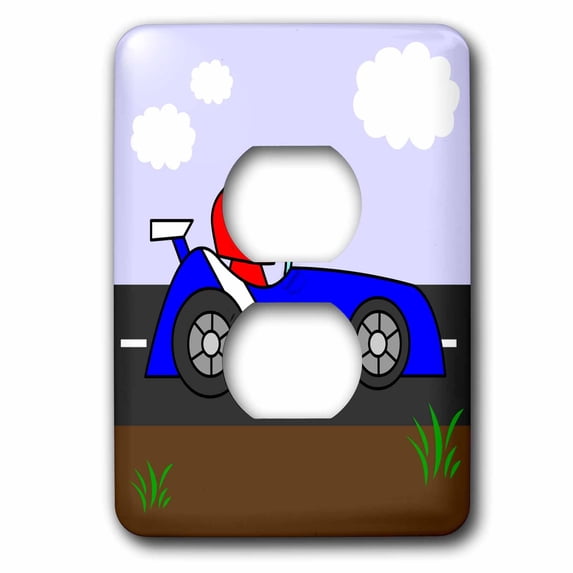 3dRose, Boy Stuff Blue Racecar on the Road, 2 plug outlet cover