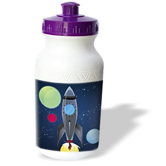 3dRose, Boys Rocket Ship With Planets Design On A Dark Blue Background, Flip Straw 21oz Water Bottle