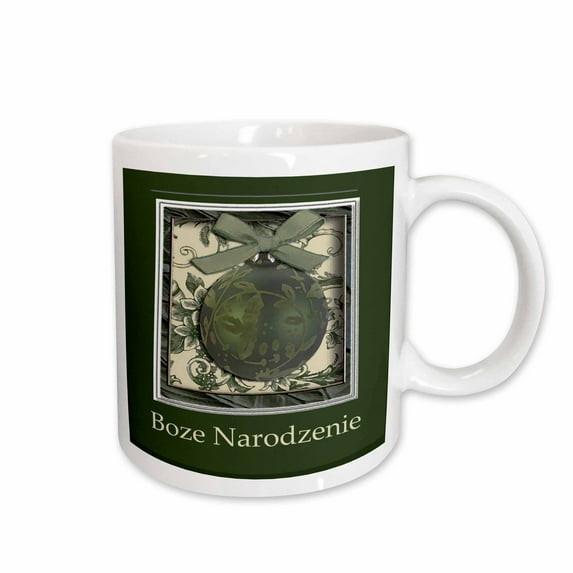 3drose, Boze Narodzenie, Merry Christmas in Polish, Leaves on Green, 15oz Mug
