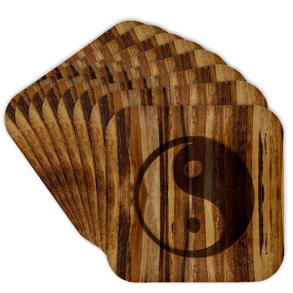 3dRose, Branded Wood Print Ying and Yang Symbol, set of 8 Coasters - Soft