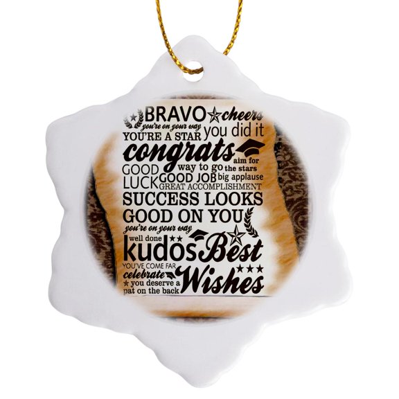 3drose, Bravo Cheer Congrats, 3 inch Snowflake Porcelain Ornament