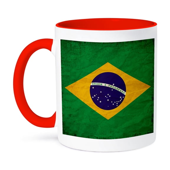 3dRose, Brazilian Flag Old Look Trendy Work , 15oz Two-Tone Red Mug