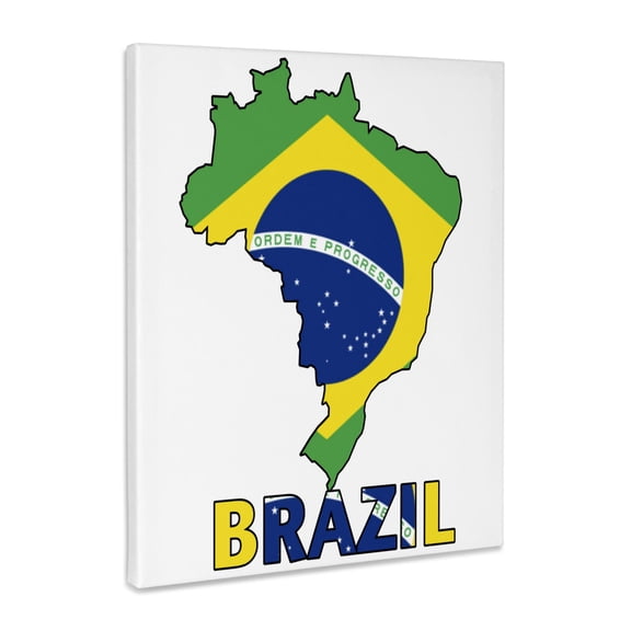 3dRose, Brazilian flag in the map and letters of Brazil, Museum Grade Canvas Wrap 8x10
