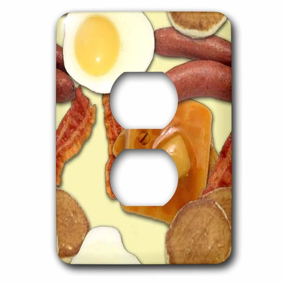 3dRose, Breakfast Bacon Eggs Waffles Background , 2 plug outlet cover