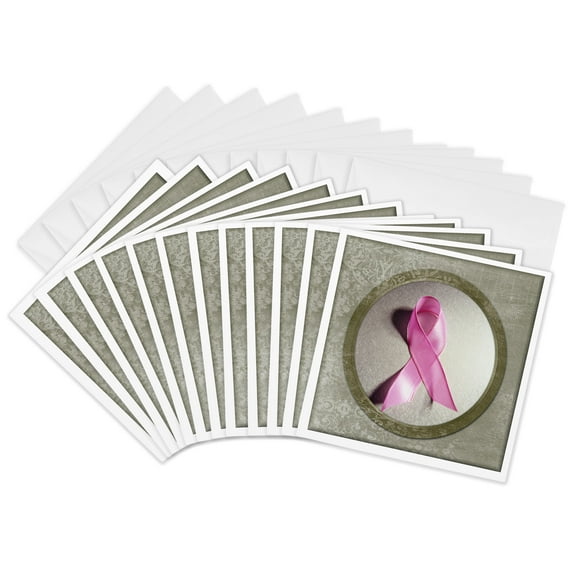 3dRose, Breast Cancer Awareness Ribbon, 12 Greeting Cards with envelopes
