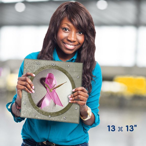 3dRose, Breast Cancer Awareness Ribbon, 13x13 Wall Clock