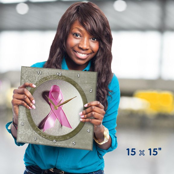 3dRose, Breast Cancer Awareness Ribbon, 15x15 Wall Clock