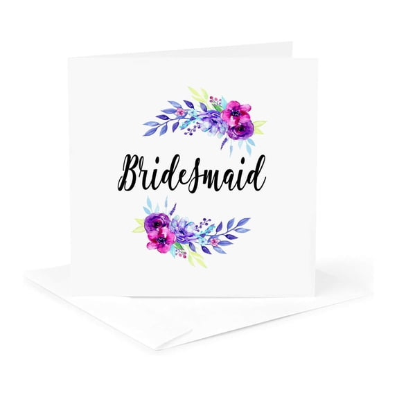 3drose, Bridesmaid with Pink and Purple Watercolor Floral, 1 Greeting Card with Envelope
