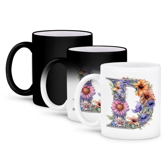 3drose, Bright Beautiful Flower Monogram D, 11oz Magic Transforming Mug