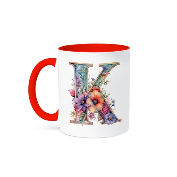 3drose, Bright Beautiful Flower Monogram K, 15oz Two-tone Red Mug