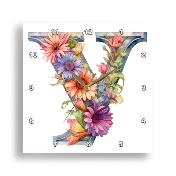 3dRose, Bright Beautiful Flower Monogram Y, 15x15 Wall Clock